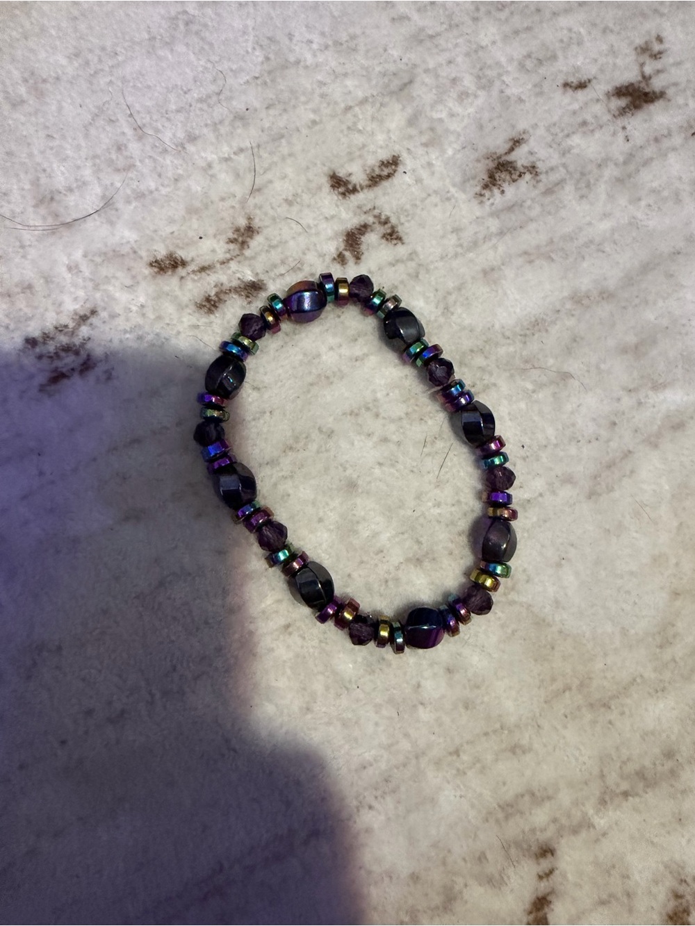 Iridescent Hematite Stretch Bracelet - Purple/Black
